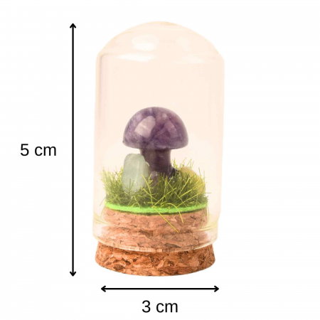 Figurina din piatra naturala semipretioasa in forma de ciuperca in mini terrarium 5 cm din sticla [2]