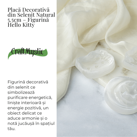 Placa Decorativa din Selenit Natural 5.5cm – Figurina Hello Kitty pentru Purificare si Armonie Energetica [2]
