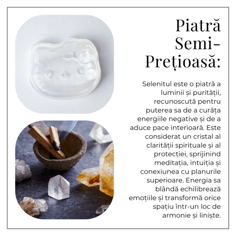 Placa Decorativa din Selenit Natural 5.5cm – Figurina Hello Kitty pentru Purificare si Armonie Energetica [5]
