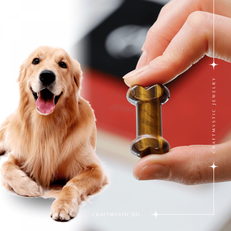 Figurina in Forma de Os din Cristale Naturale - Ametist, Ochi de Tigru, Obsidian si Cuart Roz, 30mm [9]