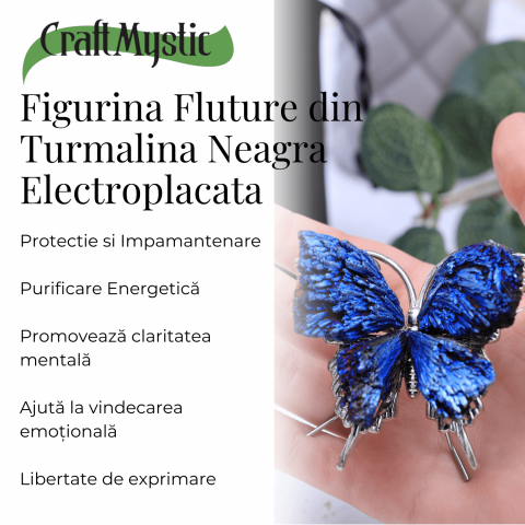 Figurina Fluture din Turmalina Neagra Electroplacata - Protectie si Transformare [3]