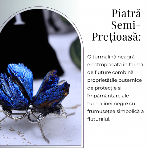 Figurina Fluture din Turmalina Neagra Electroplacata - Protectie si Transformare [2]