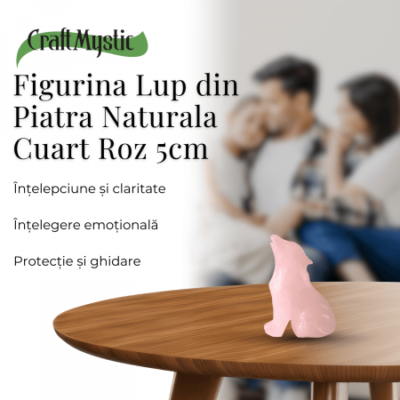 Figurina Lup din Cuart Roz Natural, 5 cm - Favorizeaza Echilibrul Emoțional si Armonia [2]
