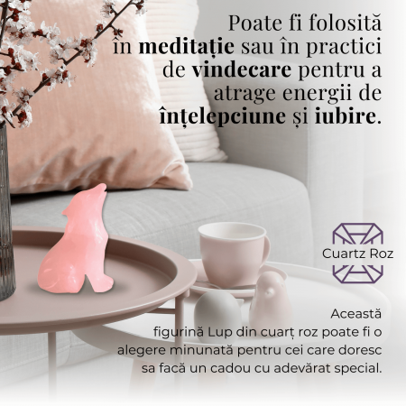 Figurina Lup din Cuart Roz Natural, 5 cm - Favorizeaza Echilibrul Emoțional si Armonia [1]