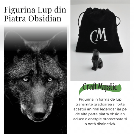 Figurina Lup din Obsidian Natural, 5 cm - Protector Energetic si Sprijin în Transformare [1]