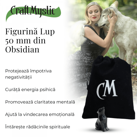 Figurina Lup din Obsidian Natural, 5 cm - Protector Energetic si Sprijin în Transformare [5]
