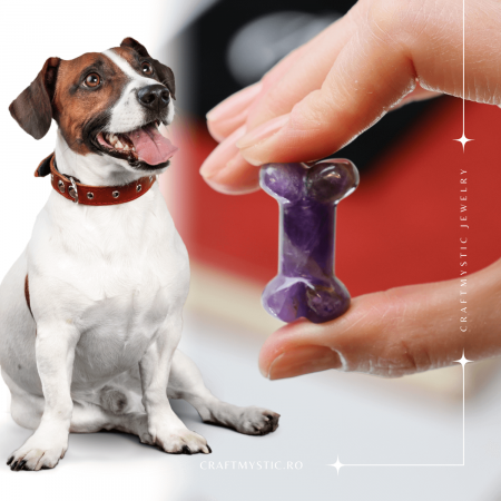 Figurina in Forma de Os din Cristale Naturale - Ametist, Ochi de Tigru, Obsidian si Cuart Roz, 30mm [5]