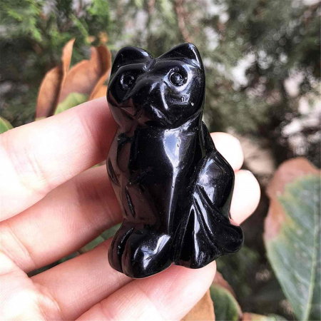 Figurina 5 cm inger din cristal vindecator Obsidian - Sculptura manuala din piatra naturala lustruita - Decor pentru camera birou cu energie reiki pentru femei barbati - Copie [1]