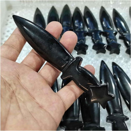 Figurina Pumnal din Obsidian Natural - Decor Elegant, Vindecare Reiki [6]