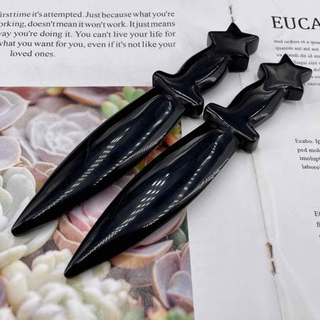 Figurina Pumnal din Obsidian Natural - Decor Elegant, Vindecare Reiki [2]