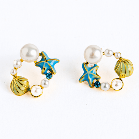 Pesti - Spirit liber – Cercei Ocean cu perla naturala si detalii marine