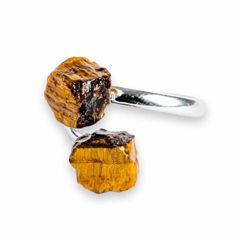 Fecioara - Protectie in fiecare zi – Inel dublu Ochi de tigru natural in forma bruta