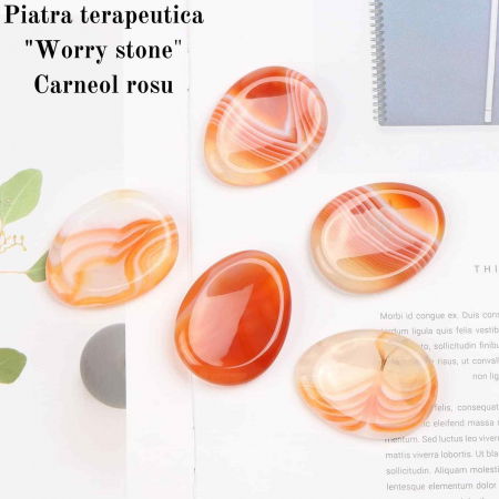 Piatra terapeutica 4 cm "Worry Stone" Carneol rosu - Pietre semipretioase de buzunar sculptate manual oval [2]
