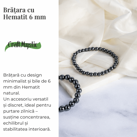 Putere si claritate – Bratara elastica cu pietre de hematit 6 mm [2]