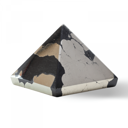 Piramide din Cristal și Orgonice - Piramida Sculptata Manual 60mm din Piatra Pirita Naturala