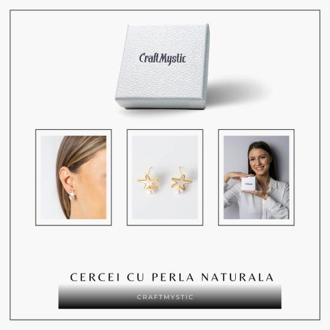 Eleganta si Stralucire – Cercei Stea din Cupru cu Perla Naturala [7]
