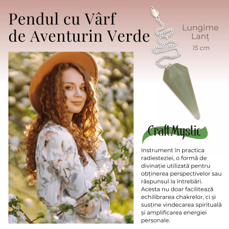 Pendul de Radiestezie cu Varf de Aventurin Verde Natural 45 mm [3]