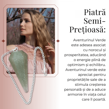 Pendul de Radiestezie cu Varf de Aventurin Verde Natural 45 mm [1]