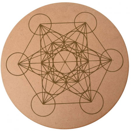 Grila din Lemn pentru Cristale cu Modelul Cubului lui Metatron, Diametru 25 cm [0]