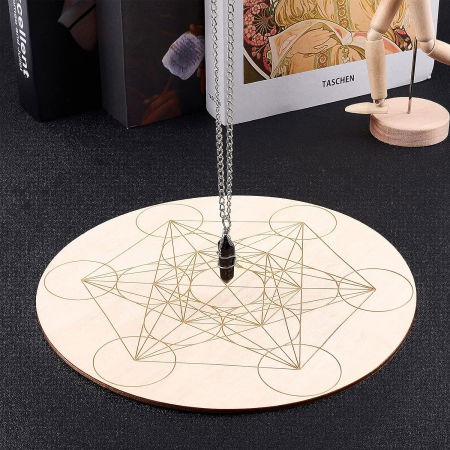 Grila din Lemn pentru Cristale cu Modelul Cubului lui Metatron, Diametru 25 cm [3]