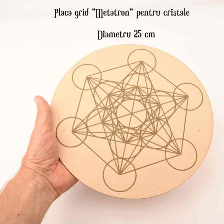 Grila din Lemn pentru Cristale cu Modelul Cubului lui Metatron, Diametru 25 cm [1]