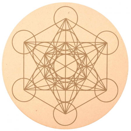 Grila din Lemn pentru Cristale cu Modelul Cubului lui Metatron, Diametru 25 cm