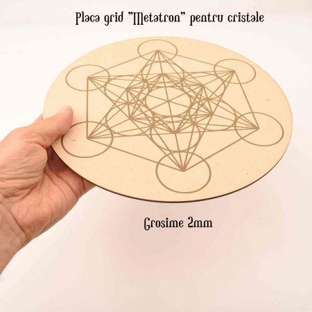 Grila din Lemn pentru Cristale cu Modelul Cubului lui Metatron, Diametru 25 cm [2]