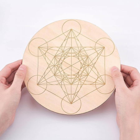 Grila din Lemn pentru Cristale cu Modelul Cubului lui Metatron, Diametru 25 cm [4]