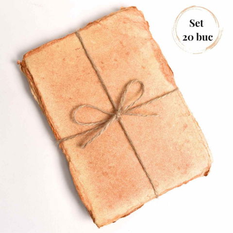 Jurnale din piele - Hartie de bumbac galbena vintage 15x10 cm – Perfecta pentru arta si scris