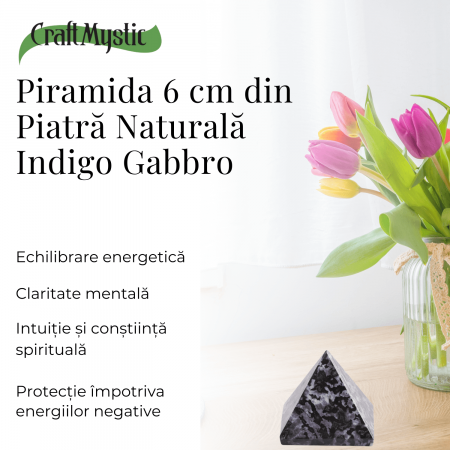 Piramida Sculptata Manual 60mm din Piatra Merlinit Mistic sau Indigo Gabbro Natural [5]