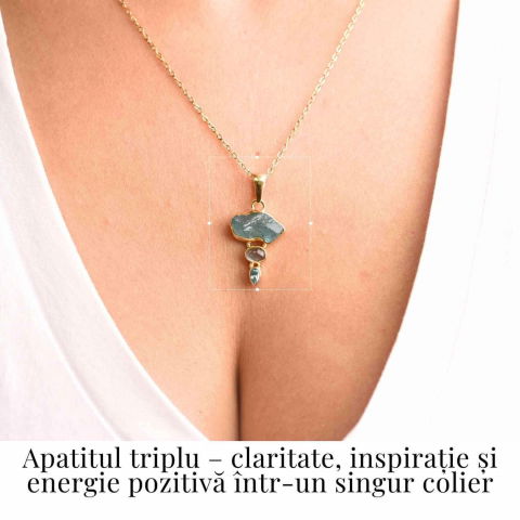 Claritate Mentala si Comunicare Autentica – Colier inox si pandantiv argint 925 placat cu aur de18k si Triplu Apatit [1]