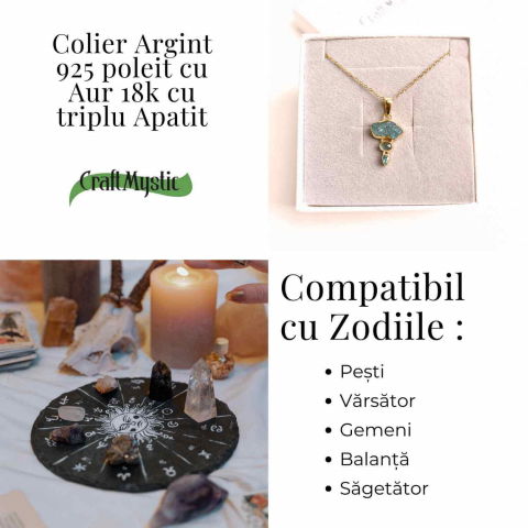 Claritate Mentala si Comunicare Autentica – Colier inox si pandantiv argint 925 placat cu aur de18k si Triplu Apatit [3]