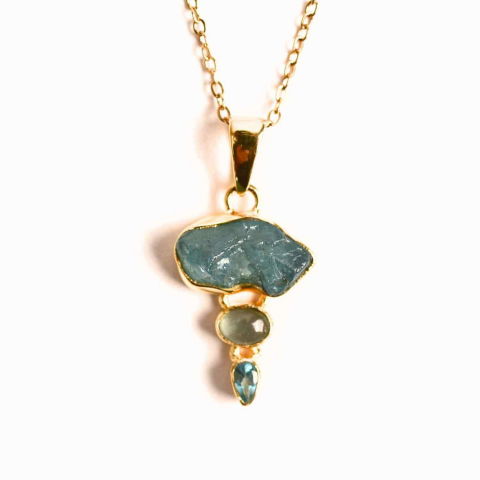 Balanta - Claritate Mentala si Comunicare Autentica – Colier inox si pandantiv argint 925 placat cu aur de18k si Triplu Apatit