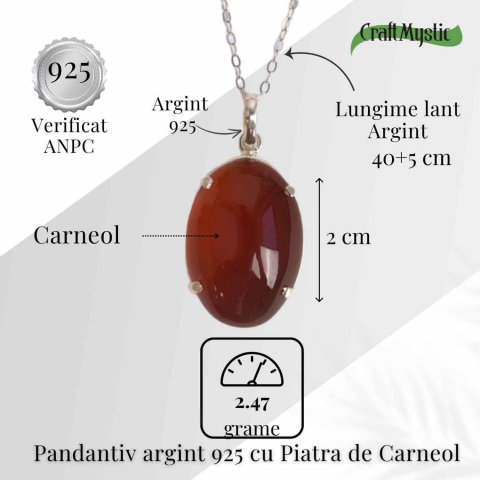 Vitalitate si Curaj Zilnic – Colier Oval cu Carneol si Argint 925 [4]