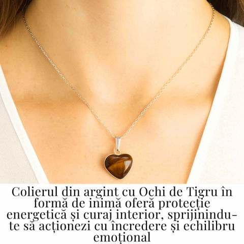 Curaj si Protectie Zilnica – Colier Inima din Argint 925 cu Ochi de Tigru [1]