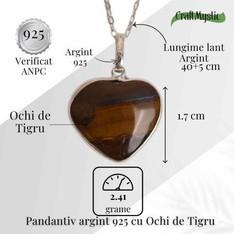 Curaj si Protectie Zilnica – Colier Inima din Argint 925 cu Ochi de Tigru [4]