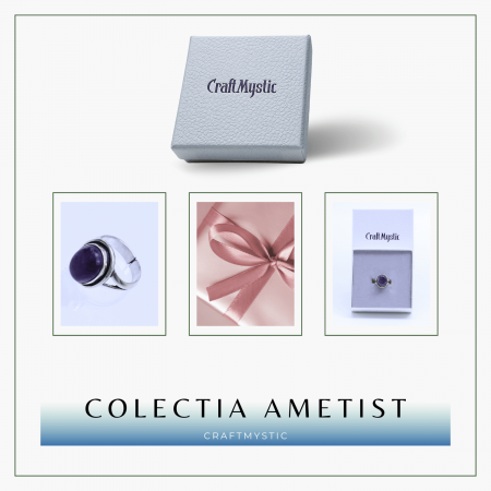 Inel Ajustabil Argintiu cu Ametist Natural, pentru echilibru si claritate [8]