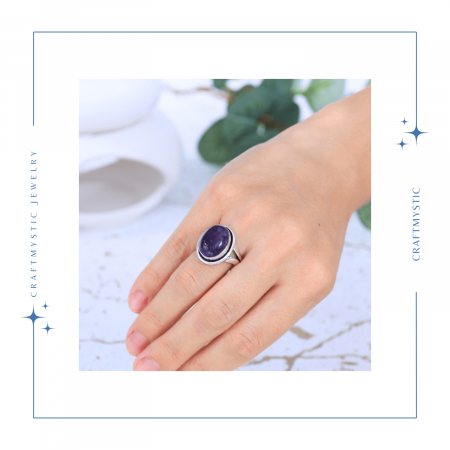 Inel Ajustabil Argintiu cu Ametist Natural, pentru echilibru si claritate [1]