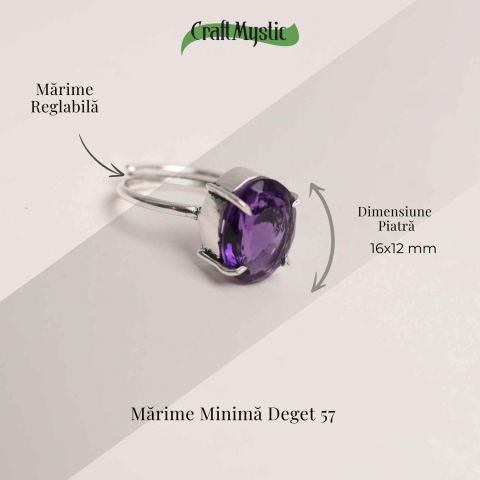Inel Reglabil Argintiu cu Ametist Fatetat - Energie si Echilibru [2]
