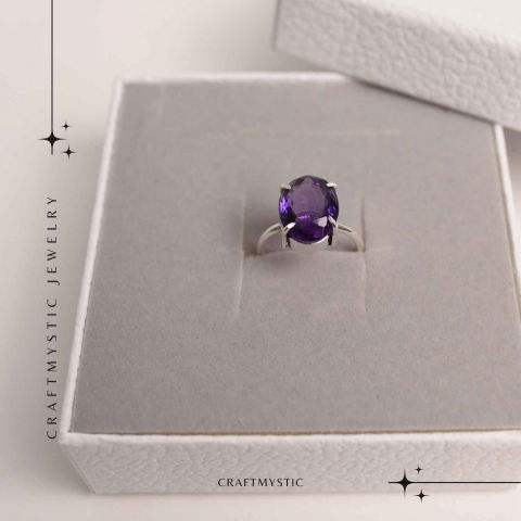 Inel Reglabil Argintiu cu Ametist Fatetat - Energie si Echilibru [5]