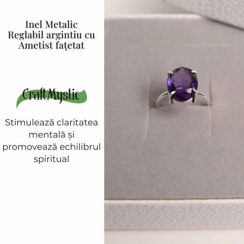 Inel Reglabil Argintiu cu Ametist Fatetat - Energie si Echilibru [4]