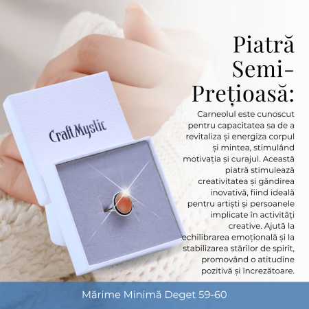 Inel Ajustabil Argintiu cu Carneol Natural, pentru energie si creativitate [3]