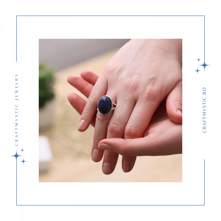 Inel Reglabil Metal Argintiu cu Piatra Naturala Lapis Lazuli [2]