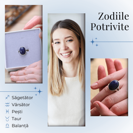 Inel Reglabil Metal Argintiu cu Piatra Naturala Lapis Lazuli [3]