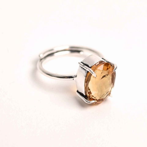 Incredere si Curaj - Inel Reglabil cu Citrin Natural Fatetat pentru Energie Pozitiva