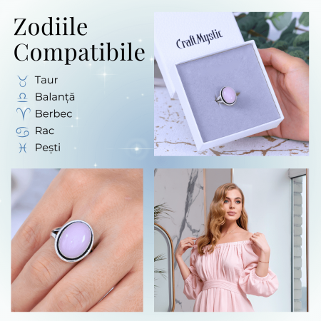 Inel Ajustabil Argintiu cu Cuart Roz natural oval, pentru iubire si armonie [4]