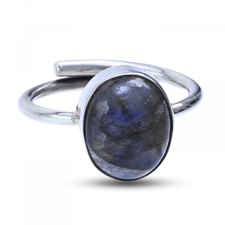 Brățări - Inel Ajustabil Argintiu cu Labradorit natural oval, pentru protectie si intuitie