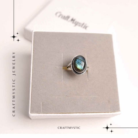 Inel ajustabil argintiu cu labradorit natural – intuitie si protectie [5]
