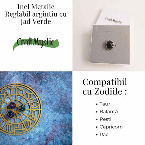 Inel Ajustabil Argintiu cu Jad Verde – Echilibru si protectie energetica [3]