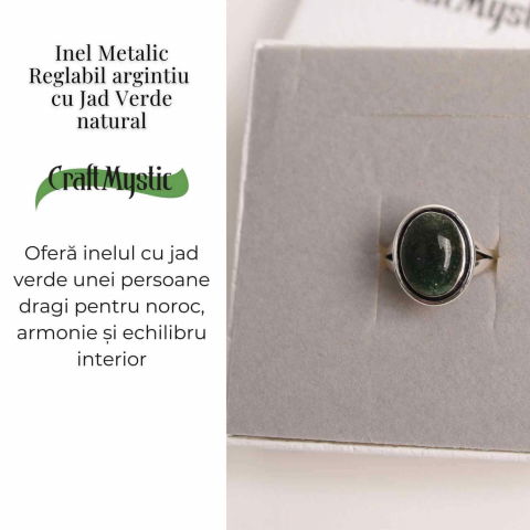 Inel Ajustabil Argintiu cu Jad Verde – Echilibru si protectie energetica [2]